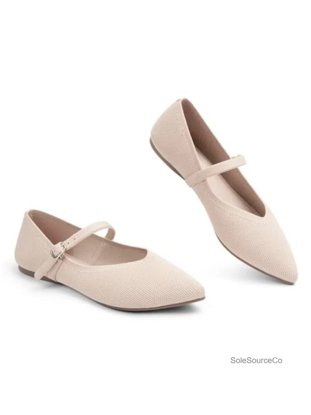 Knit Pointed Toe Ballet Flats with Ankle Strap Casual Women's Comfort Shoes